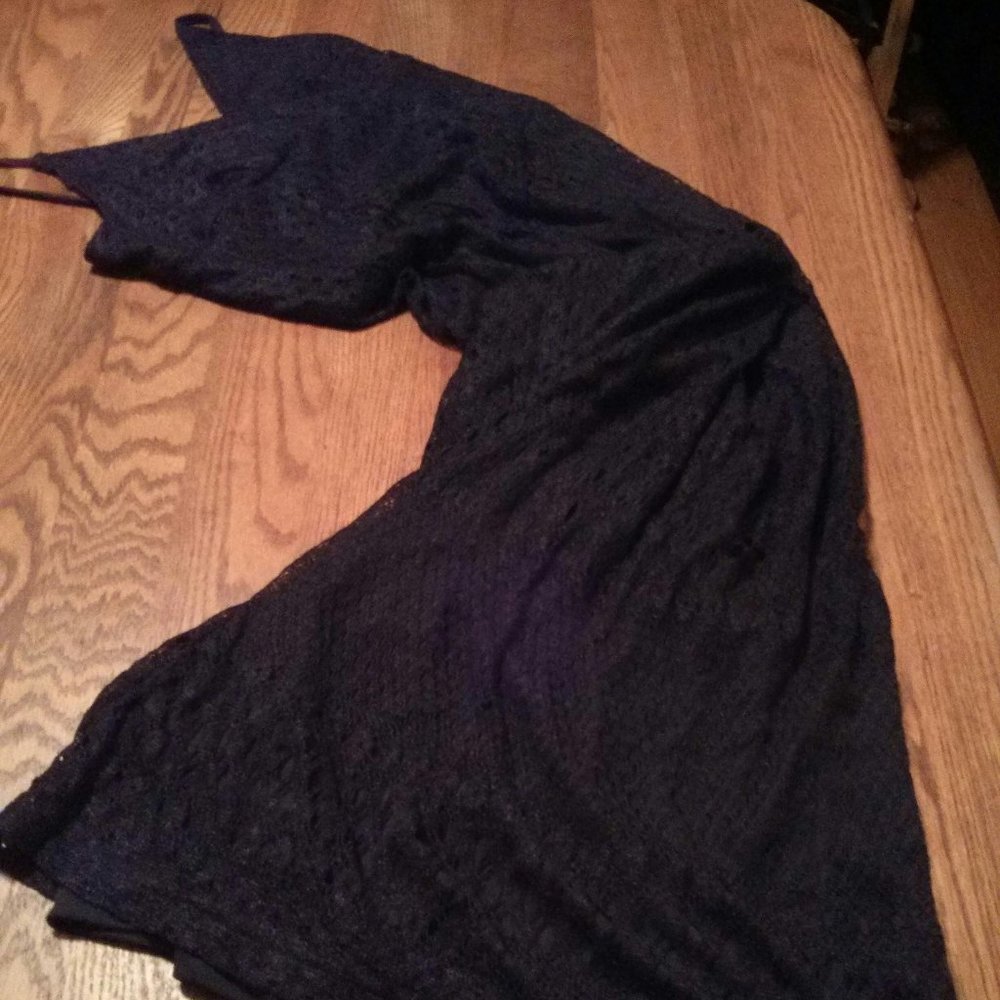 Vintage 90s Black Crochet Pointelle Maxi Slip Dress - Picture 15 of 15